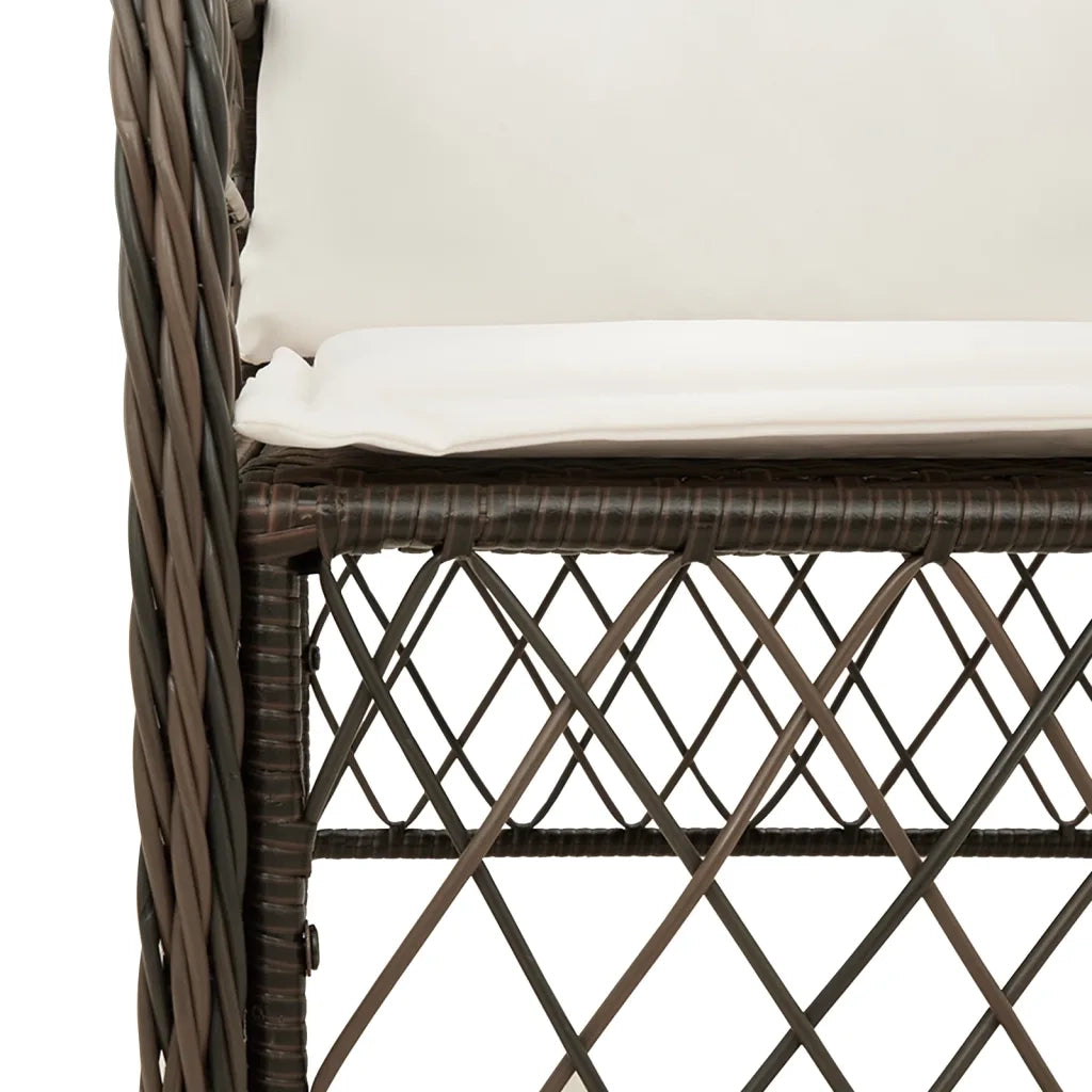 Set da Pranzo da Giardino 7pz con Cuscini in Polyrattan Marrone