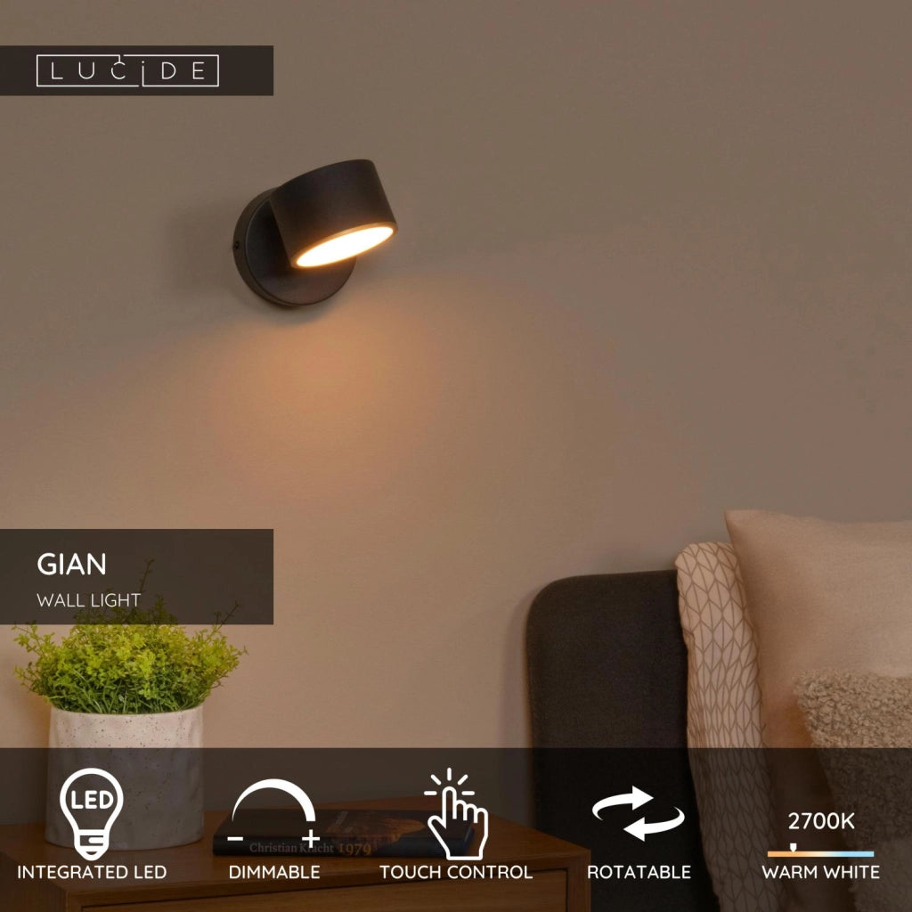 Applique spot LED nera orientabile GIAN Lucide
