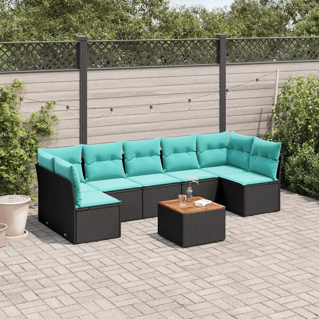 Set Divani da Giardino 8 pz con Cuscini Nero in Polyrattan