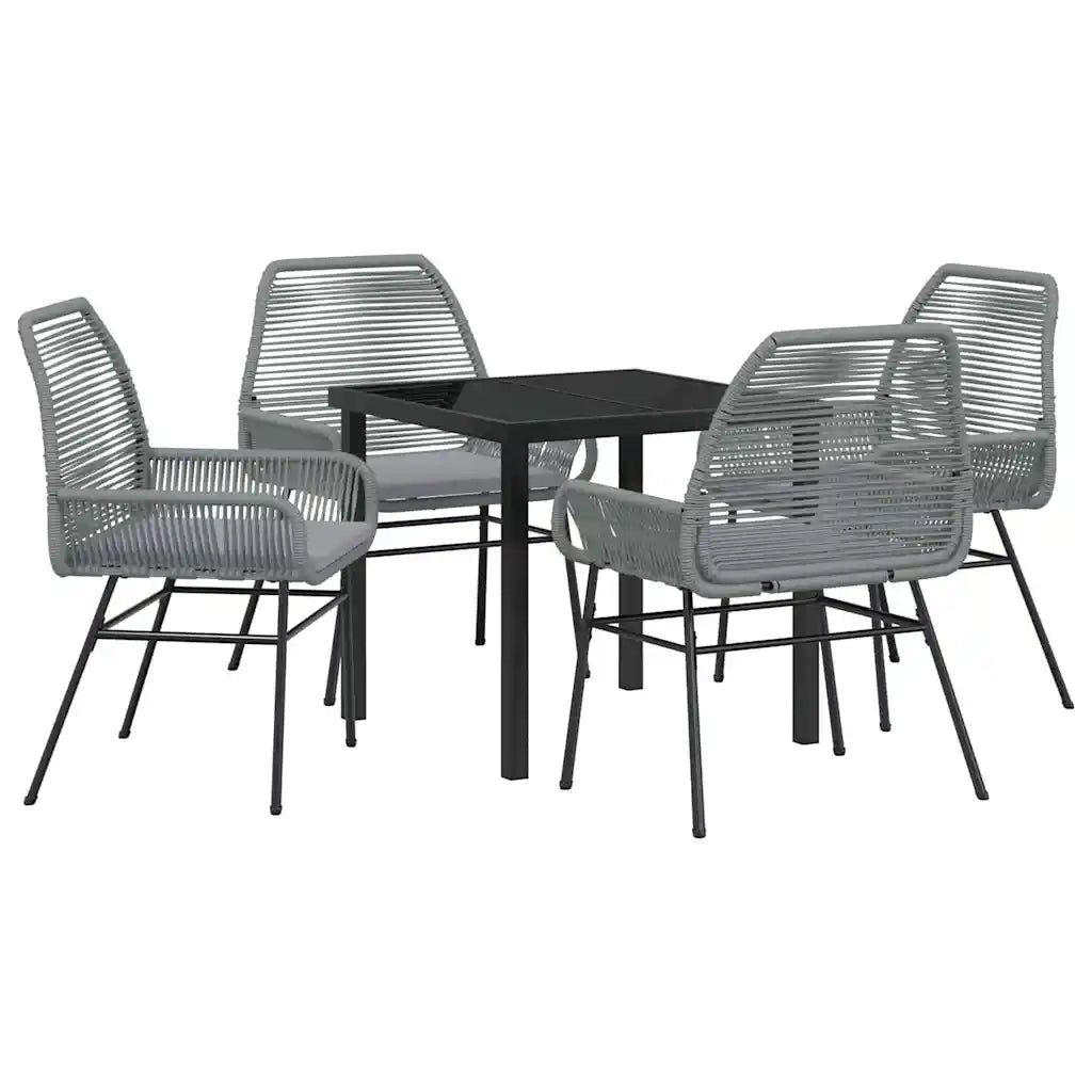 Set da Pranzo per Giardino con cuscino 5 pcs Grigio polyrattan