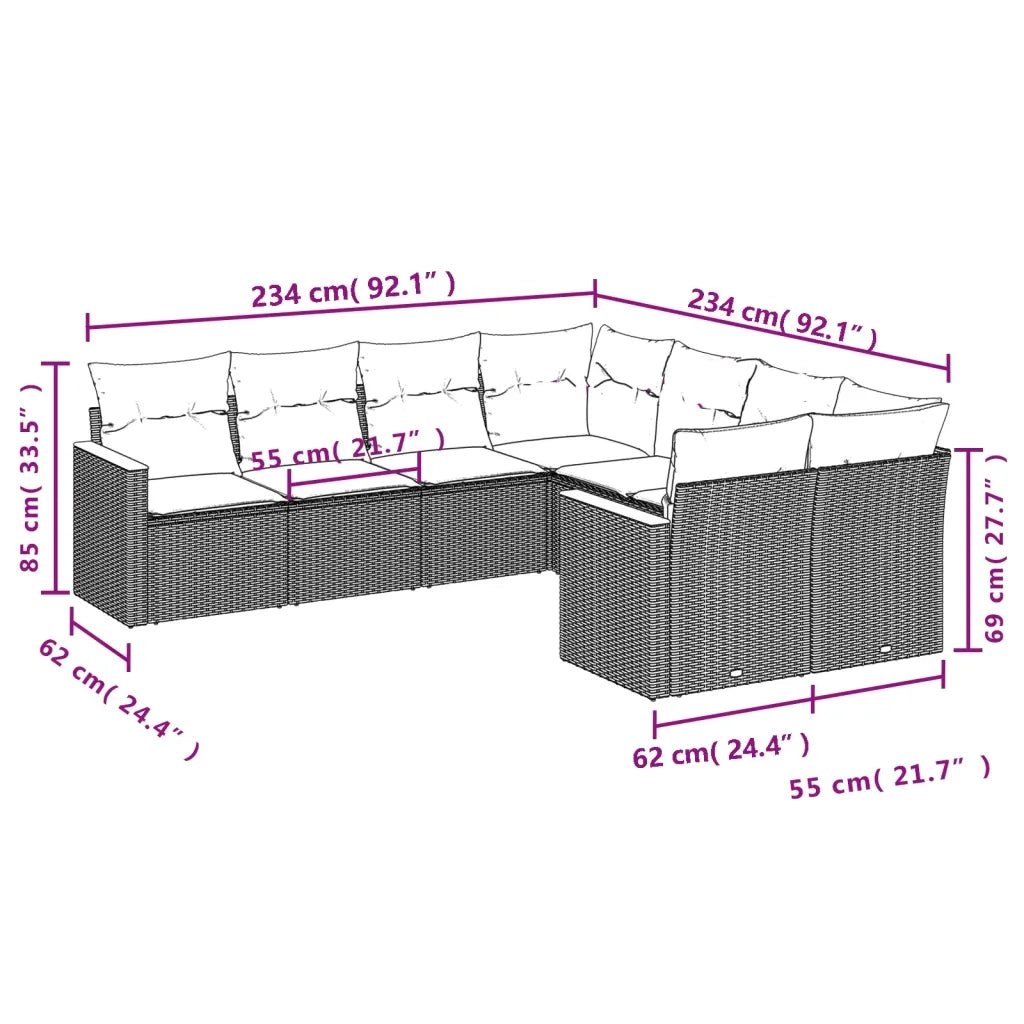 Set Divani da Giardino con Cuscini 8 pz Nero in Polyrattan 3226552