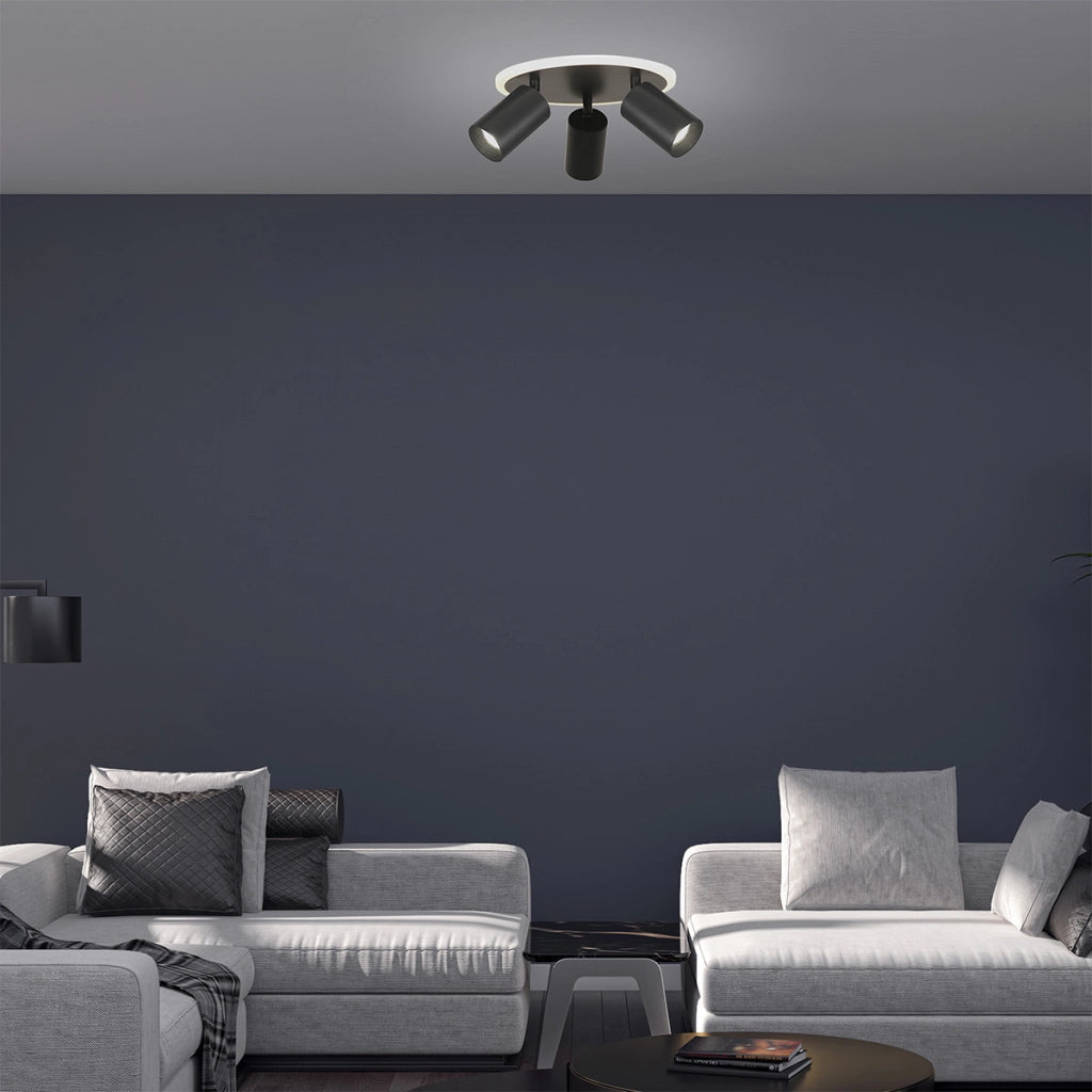 Plafoniera Parma nera 3 faretti orientabili GU10+LED CCT