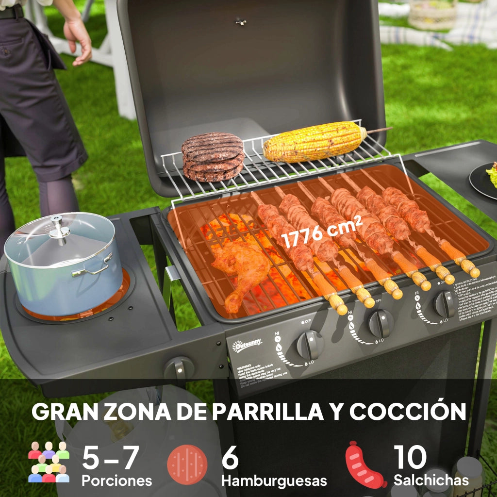 Barbecue a Gas 3 Bruciatori con Griglia e Termometro ¨C zephmum ¨C Nero 108x54x97 cm
