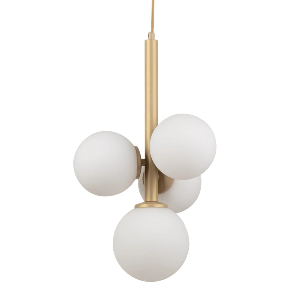 Lampada sospesa oro moderna Perla 4 sfere bianche G9