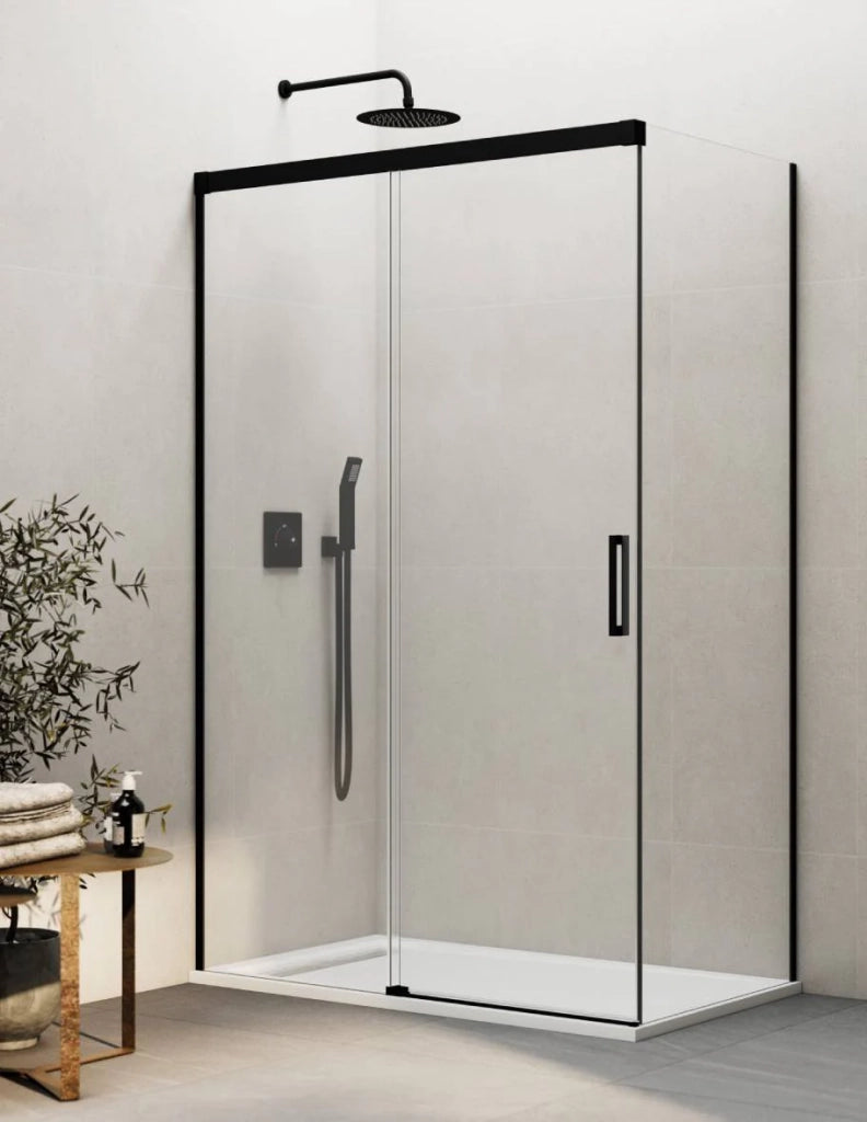 Box doccia THALASSA (BASIC) 1+1 con lato fisso laterale 130x75 cm Nero vetro trasparente