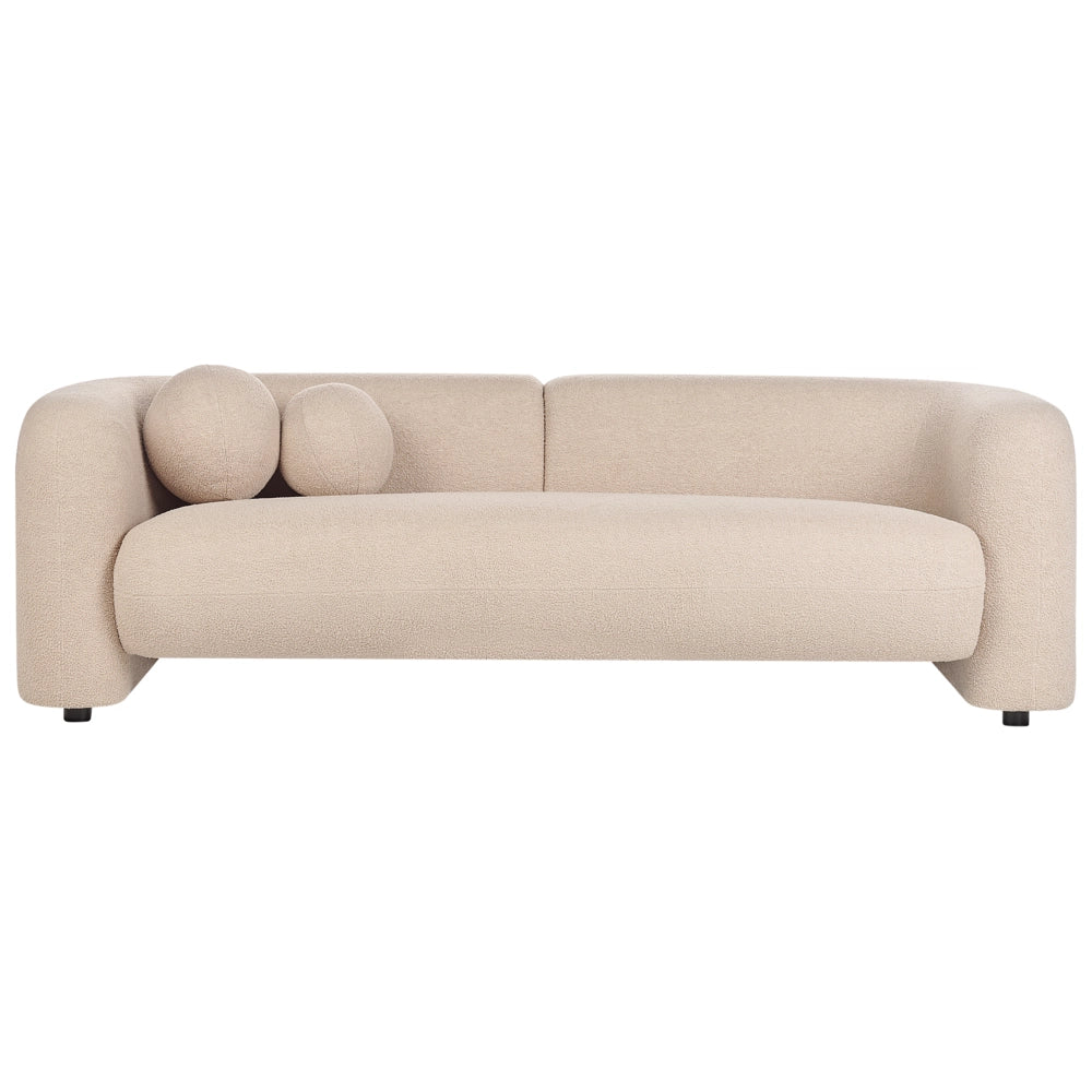 Divano a 3 posti in tessuto bouclè beige con cuscini aggiuntivi stile elegante