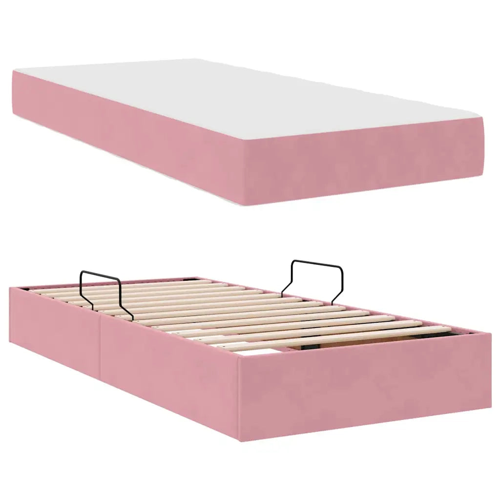 Letto con contenitore e materasso Rosa 90 x 200 cm Velluto 3399699