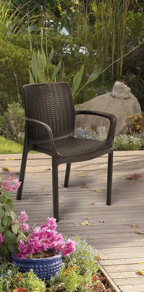 Sedia Poltrona da Giardino Melody Resina Effetto Rattan Colore Marrone Resistente ai Raggi UV Keter