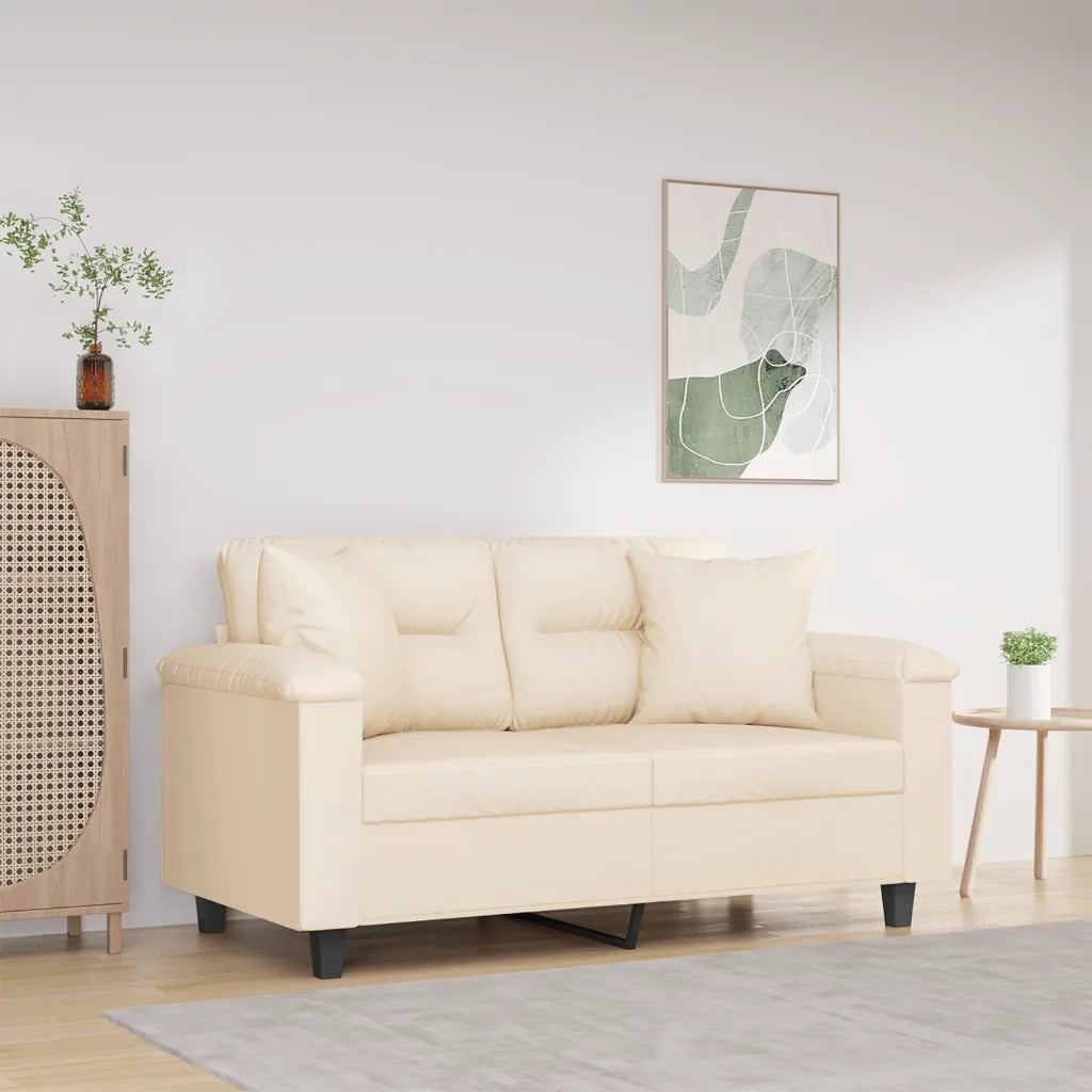Divano a 2 Posti con Cuscini-Sofa 2 Posti con Cuscini Beige 120 cm Tessuto Microfibra