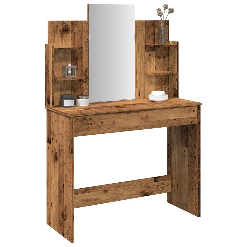 Toeletta con Specchio Legno Antico 96x39x142 cm 857011