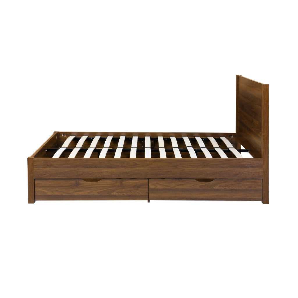 Letto con rete a doghe e testiera 160x200cm + 4 cassetti, noce