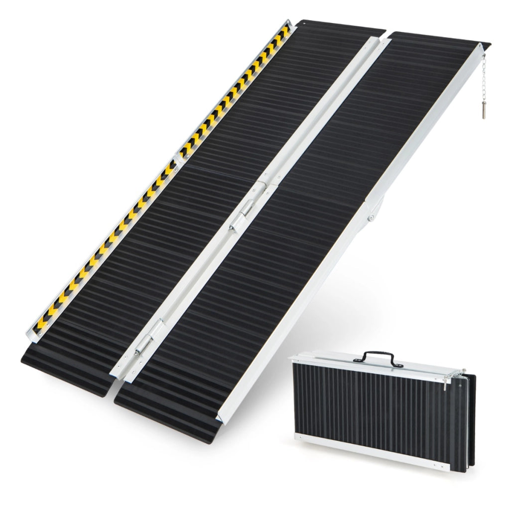 Rampa per carrozzina con piastra di transizione e superficie antiscivolo, Rampa per soglie per gradini 152,5x74x8cm-Salute e bellezza