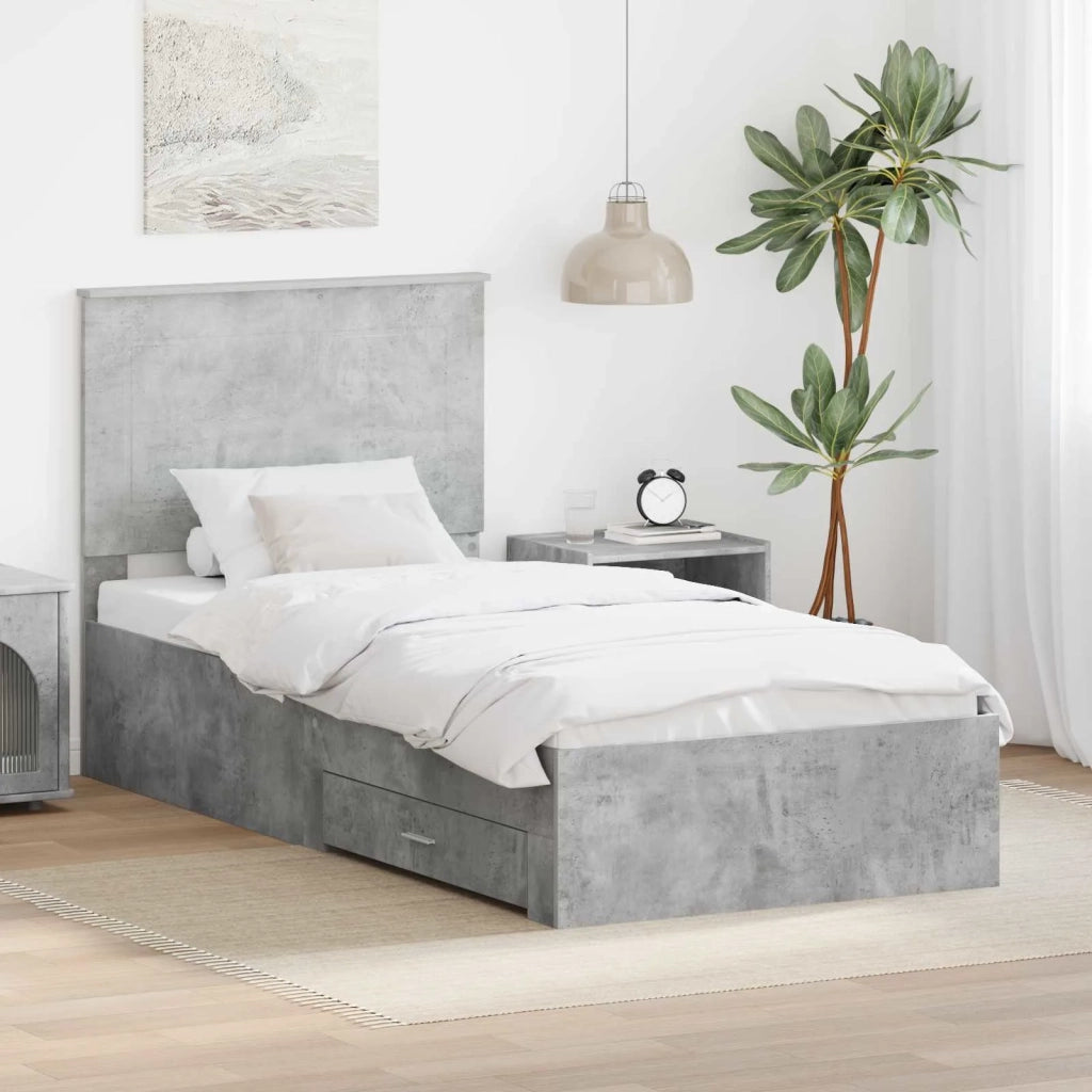 Letto singolo | Letto per adulti | Struttura del letto con testiera Grigio cemento 90 x 200 cm