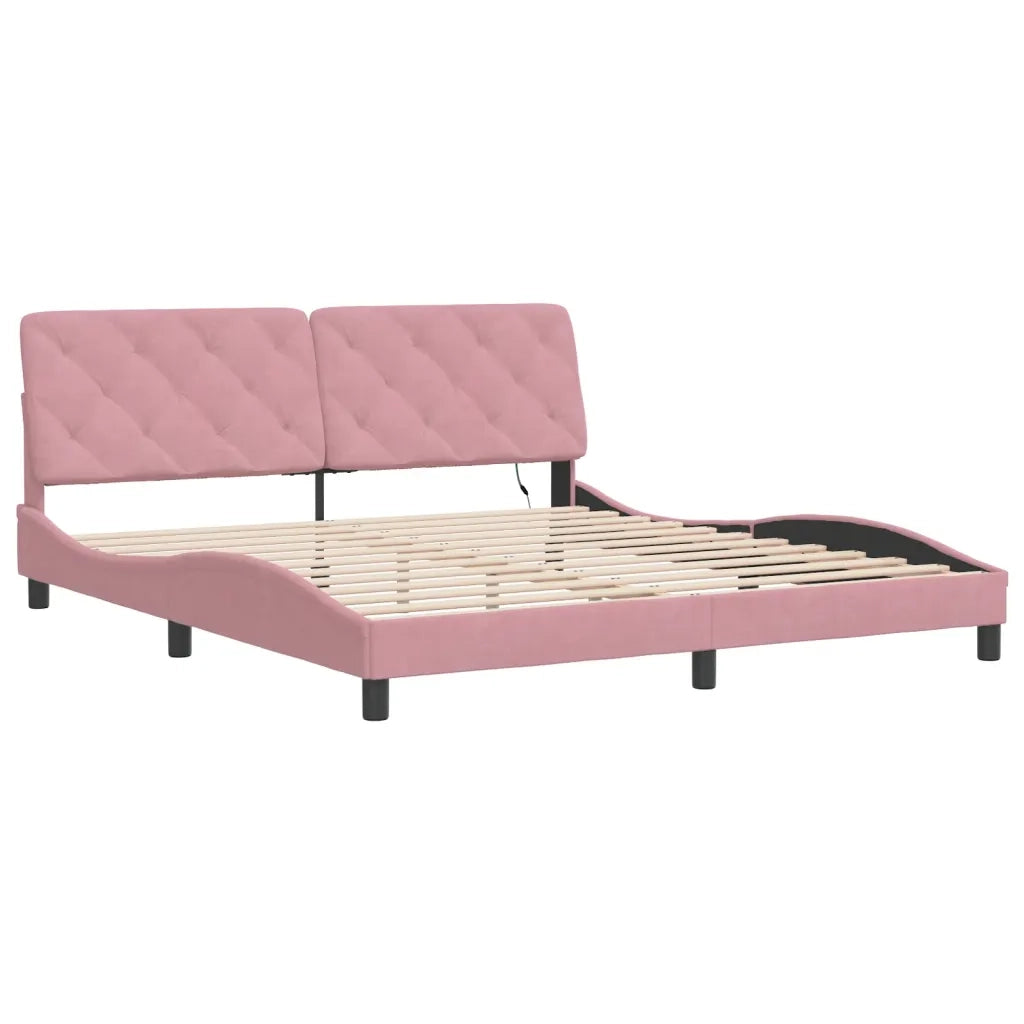Letto matrimoniale | Letto per adulti | Giroletto con LED senza Materasso Rosa 180x200 cm in Velluto