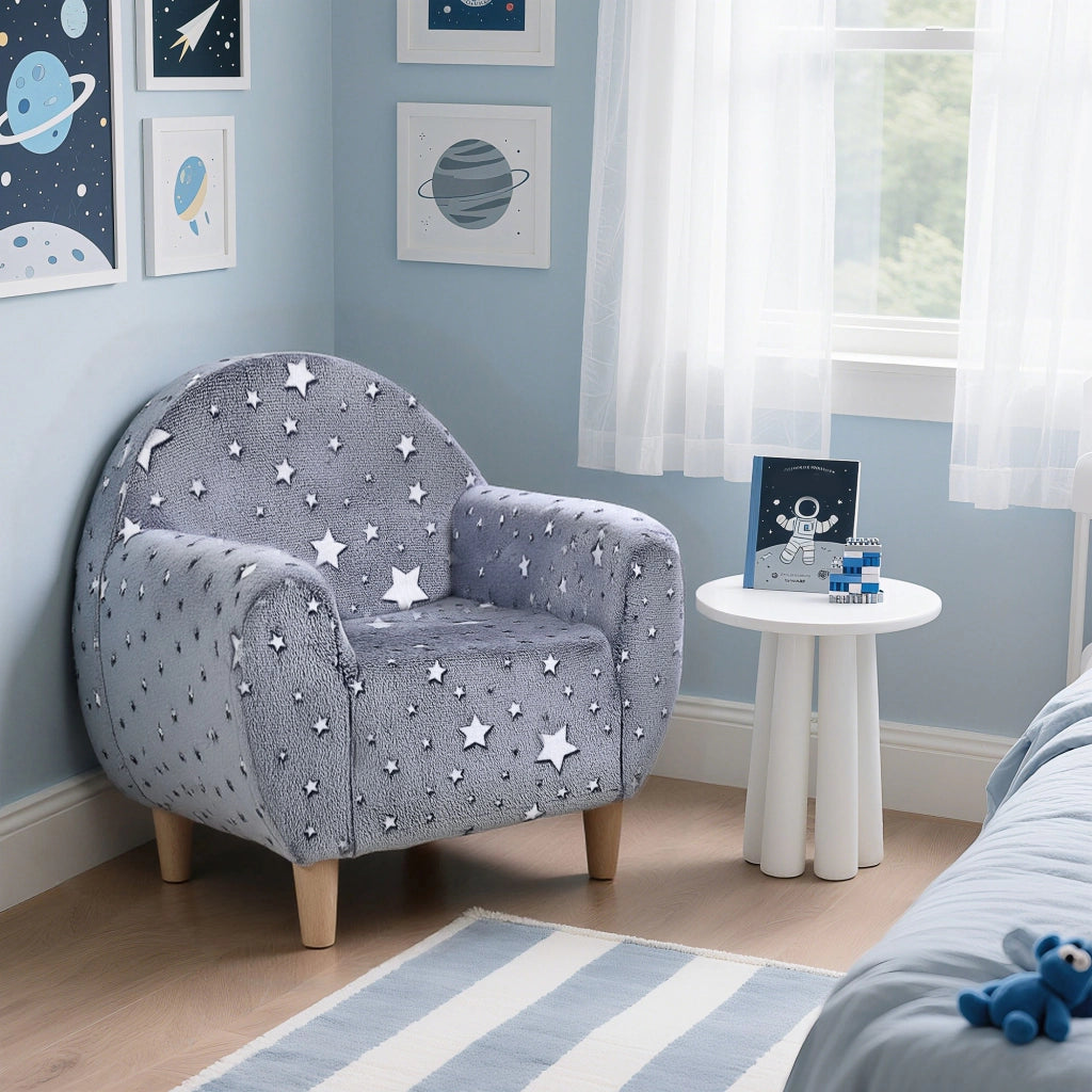 Poltrona per bambini ¨C Minimal ¨C grigio, velluto, con stelle fosforescenti