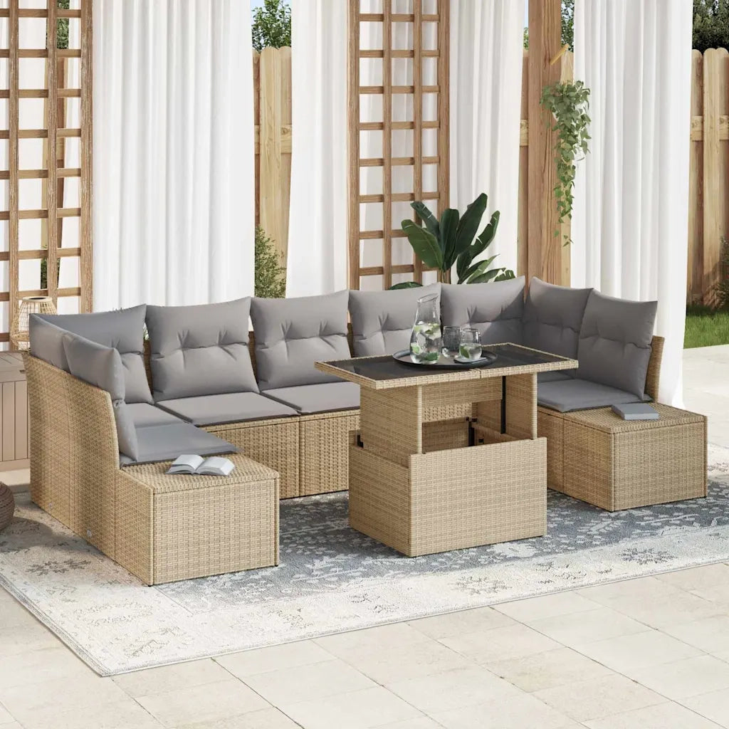 Set di divani 8 pcs Beige e Grigio Chiaro polyrattan 3349136