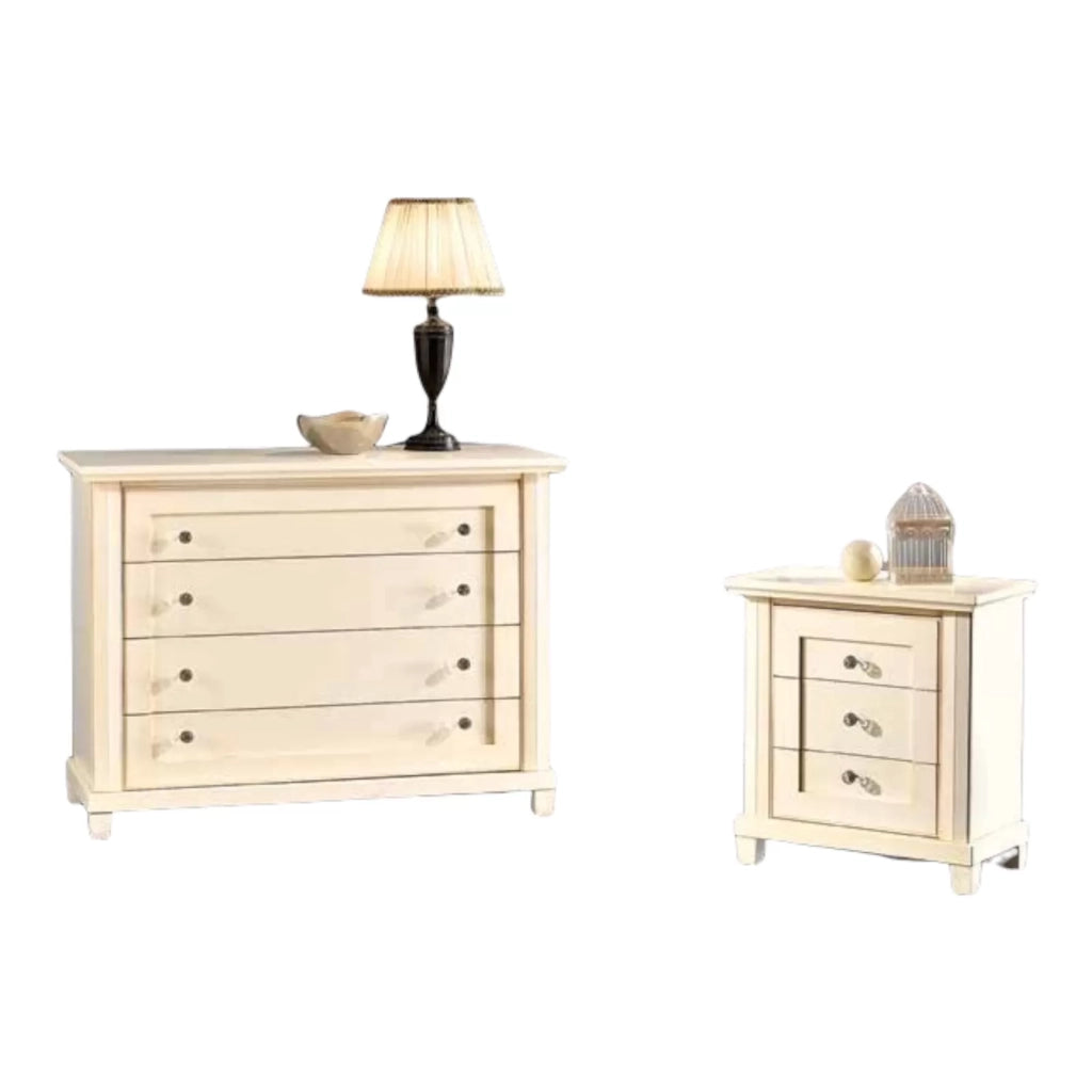 1 como' 2 comodini classico in legno colore avorio - Mobili 2G