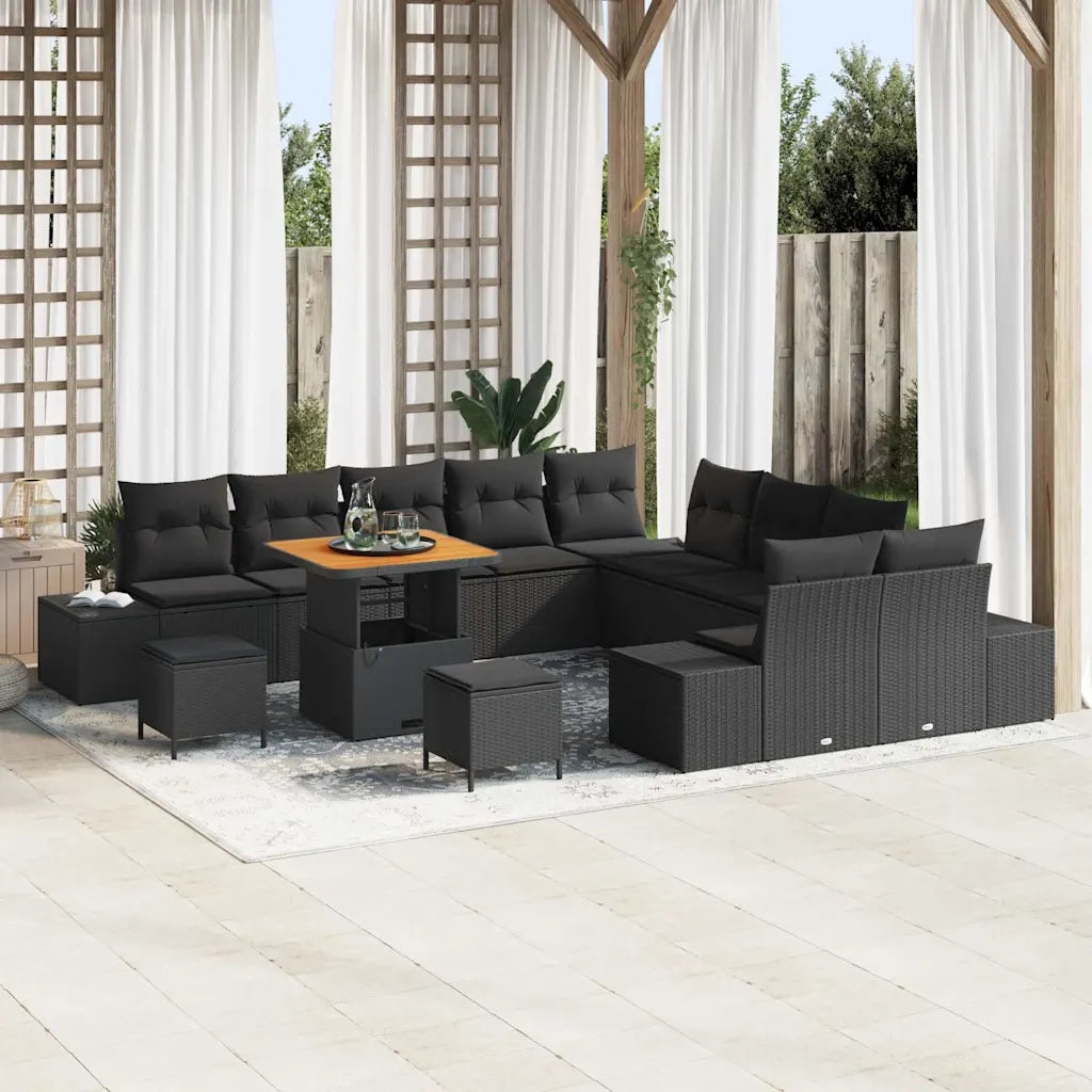 Set Divano da Giardino con cuscino 13 pcs Nero polyrattan