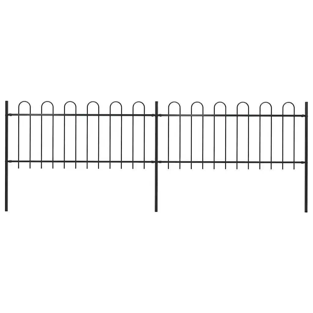 Recinzione da Giardino | Recinzione da cortile con Parte Superiore ad Anello in Acciaio 359x80 cm Nero