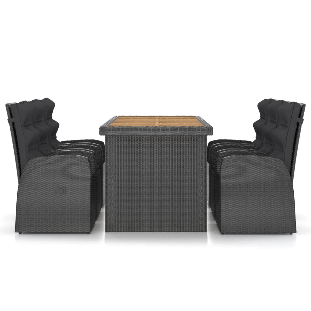 Set da Pranzo da Giardino 7 pz con Cuscini in Polyrattan Nero