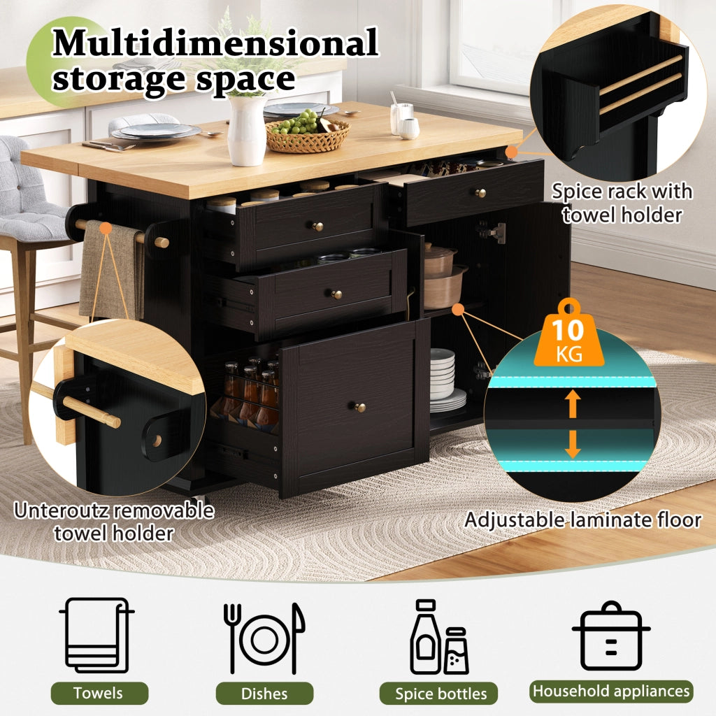 Isola Cucina Mobile con Tavolo Allungabile e Cassetti ¨C MINIMAL ¨C Nero