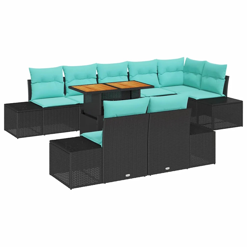 Set Divano da Giardino 9 pz Nero Poly Rattan 3358720