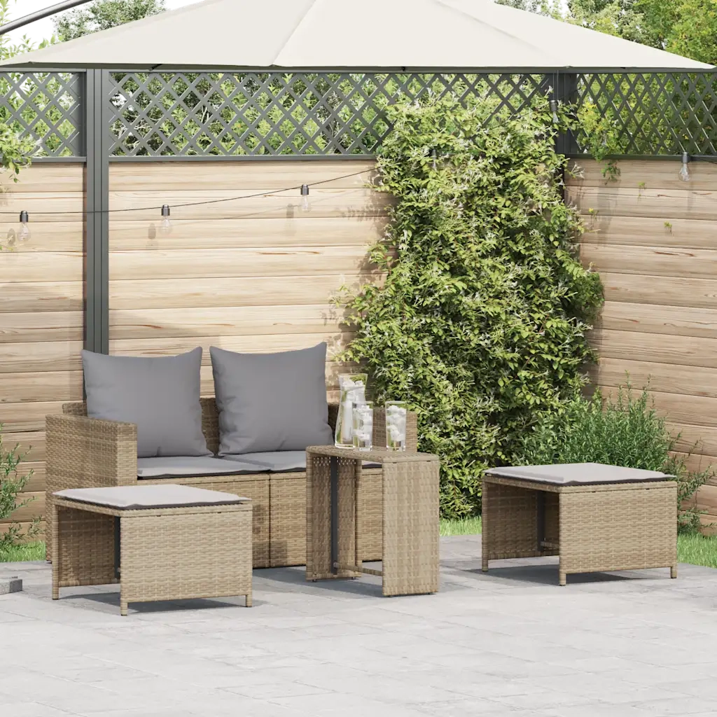 Set Divano da Giardino 5 pz con Cuscini Beige in Polyrattan 4104166