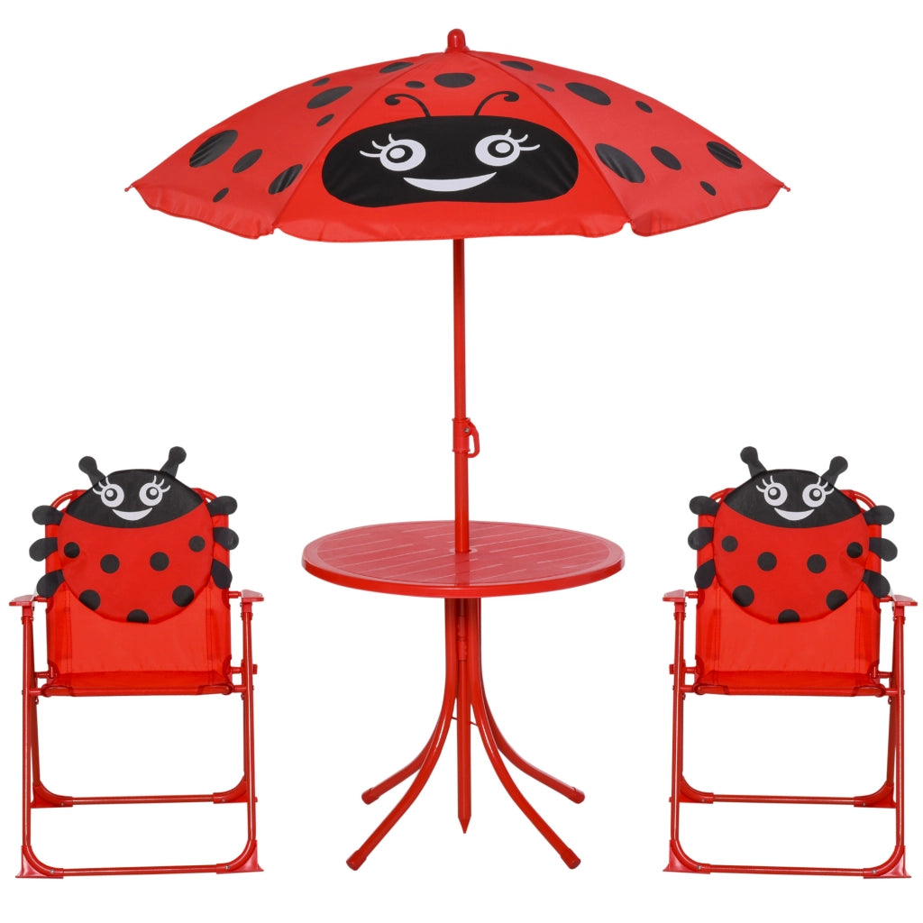 Set da Giardino 4 Pezzi con Sedie Pieghevoli, Ombrellone e Tavolo ¨C Minimal ¨C Acciaio, Tessuto Oxford Rosso