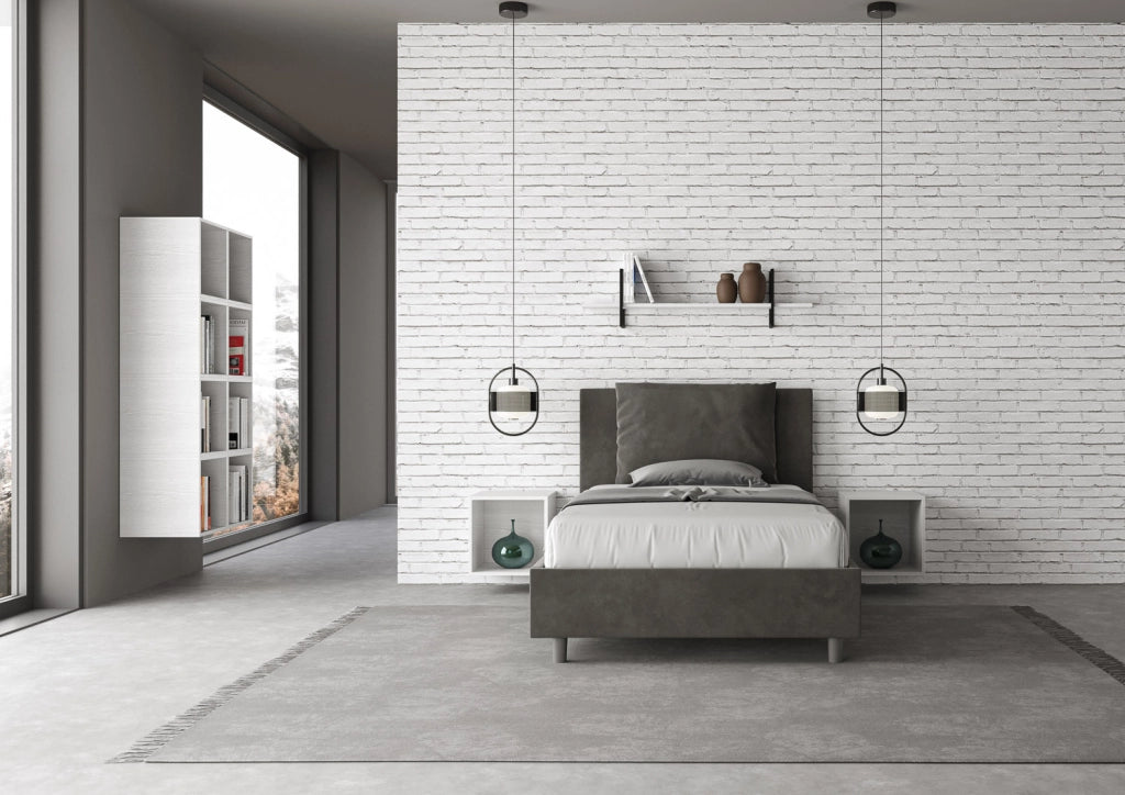 BS COM Letto una piazza e mezza senza rete imbottito 110x200 microfibra grigio