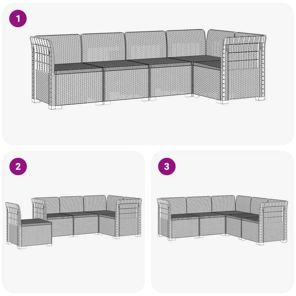 Divano da Giardino 5 Posti Stile Rattan PP Grigio Chiaro 3444033