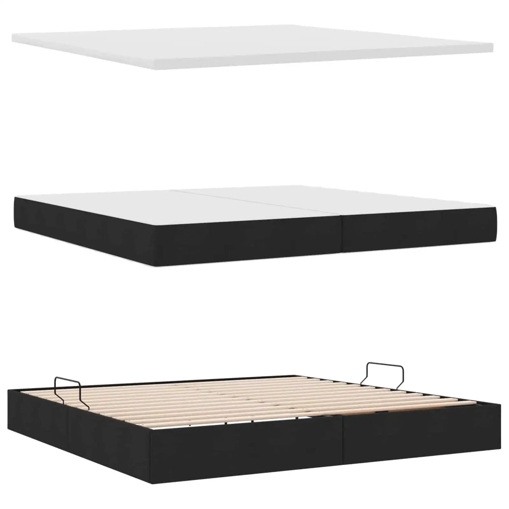 Letto con contenitore e materasso Nero 200 x 200 cm