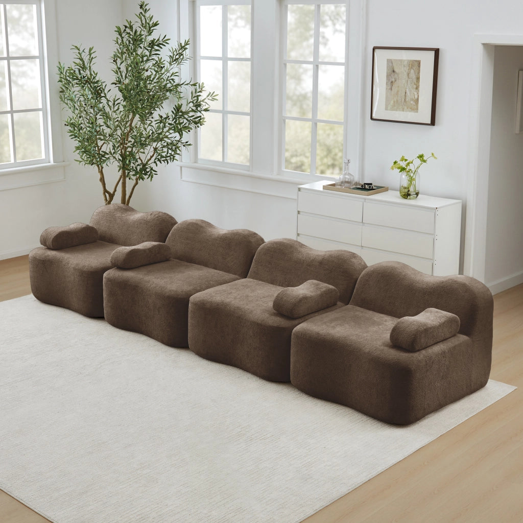 Divano Modulare 4 Posti con Braccioli ¨C MINIMAL ¨C Tessuto Marrone, Seduta Profonda