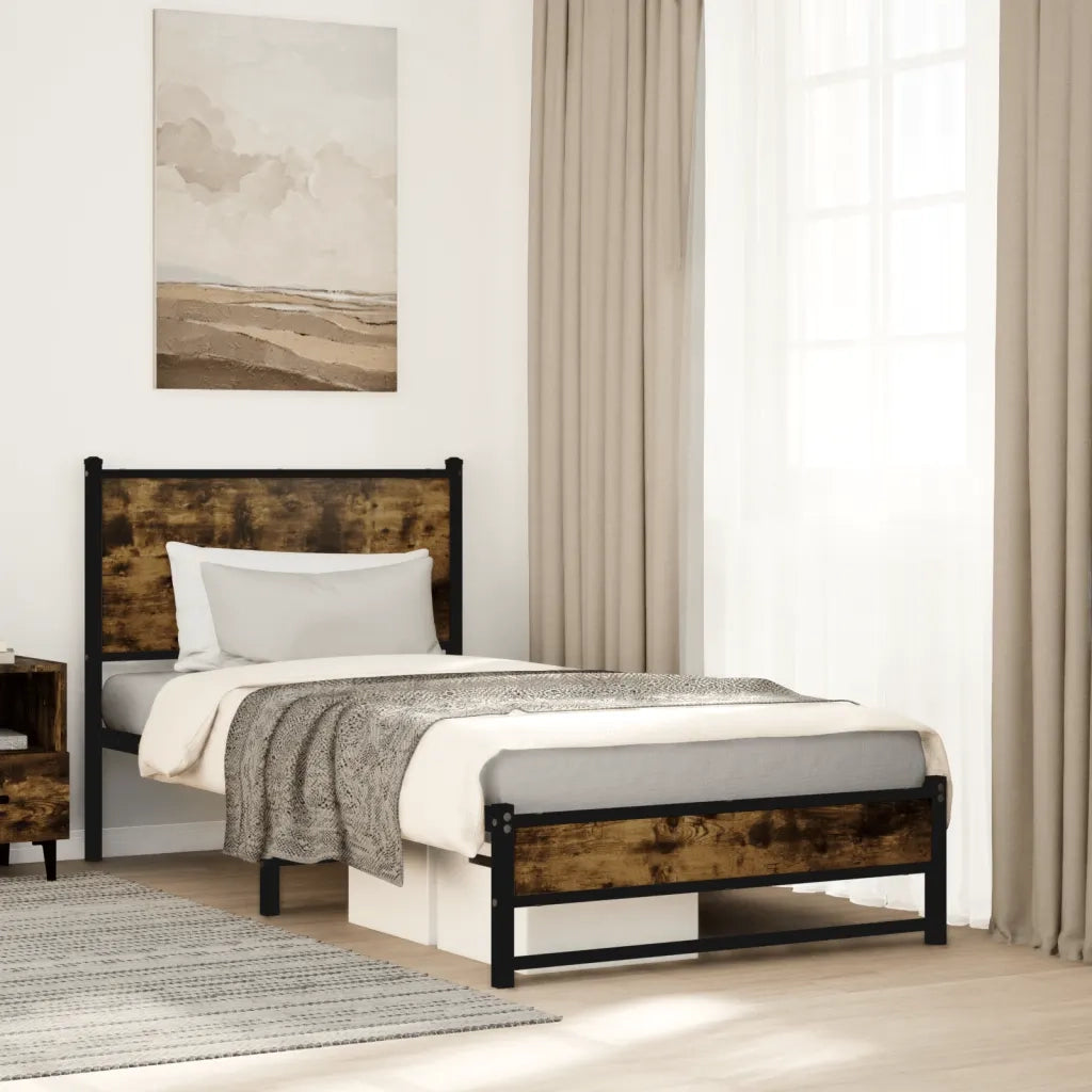 Letto singolo | Letto per adulti | Giroletto senza Materaso in Metallo Rovere Fumo 80x200 cm