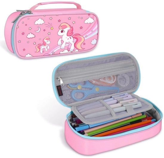 Etui con grande capacità, contenitore per articoli da ufficio, contenitore per scuola, contenitore per studente, adulto, scuola, ufficio (singolo strato, cavallo rosa)