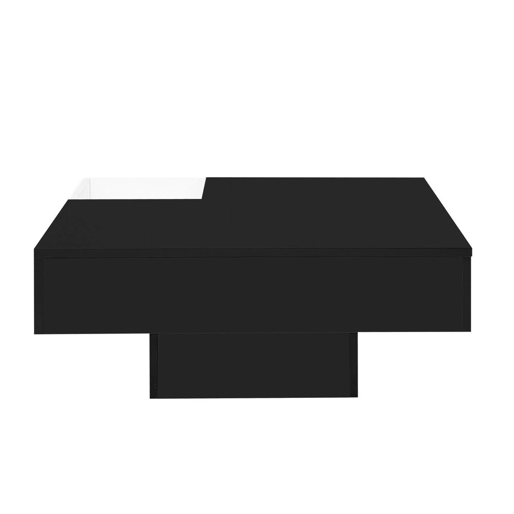Tavolino da Caff¨¨ con LED e Box Contenitore ¨C MINIMAL ¨C Bianco e Nero Lucido, 72x72x30 cm
