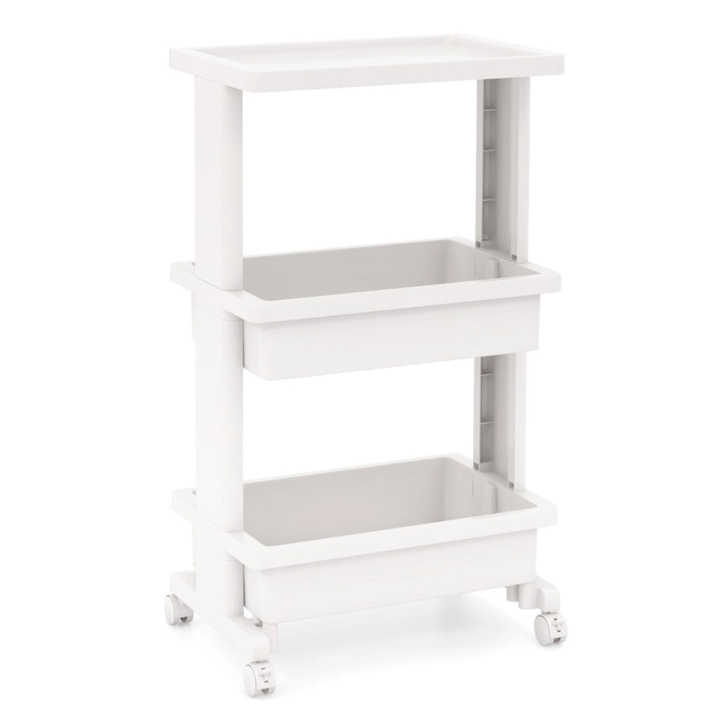 Carrello a 3 piani con piano d'appoggio, Carrello portaoggetti con ruote bloccabili per cucina bagno ufficio Bianco