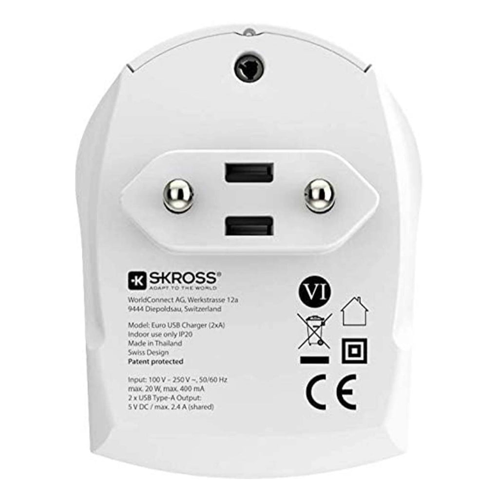 Adattatore di rete Europa a 2 porte USB-A 2.4A Bianco Skross