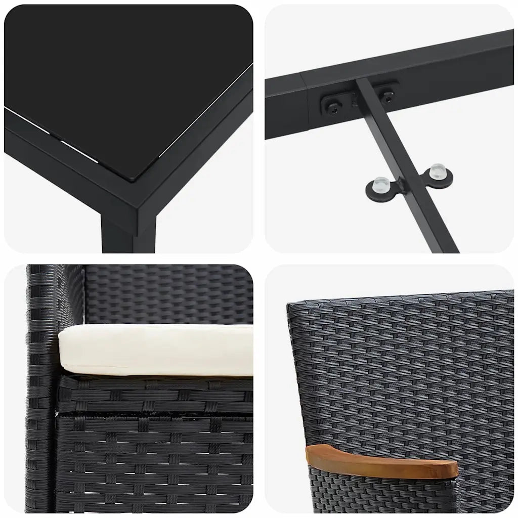 Set da Pranzo per Giardino con cuscino 5 pcs Nero polyrattan 3379753