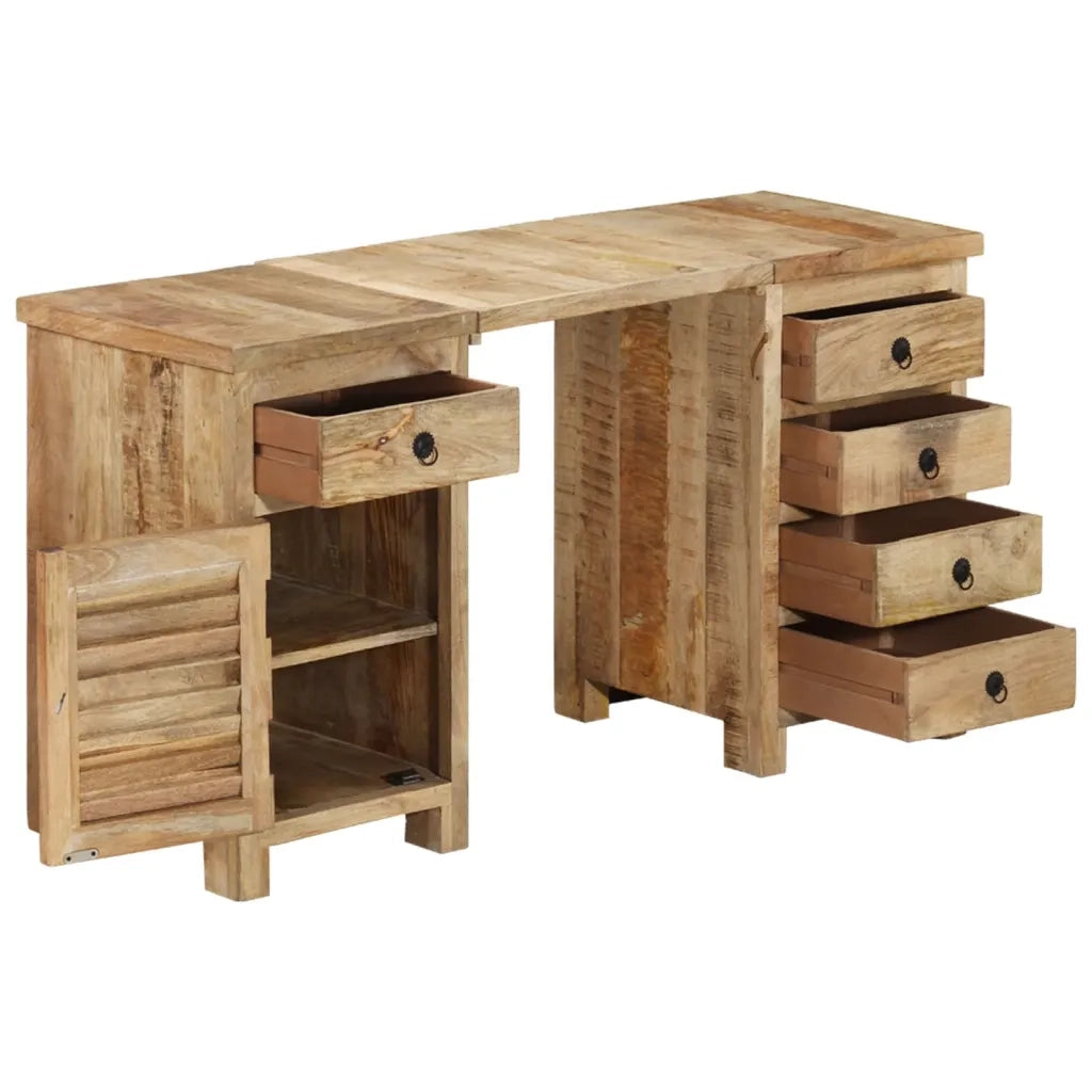 Scrivania a Colonna in Legno Massello di Mango 140x50x77 cm 338209