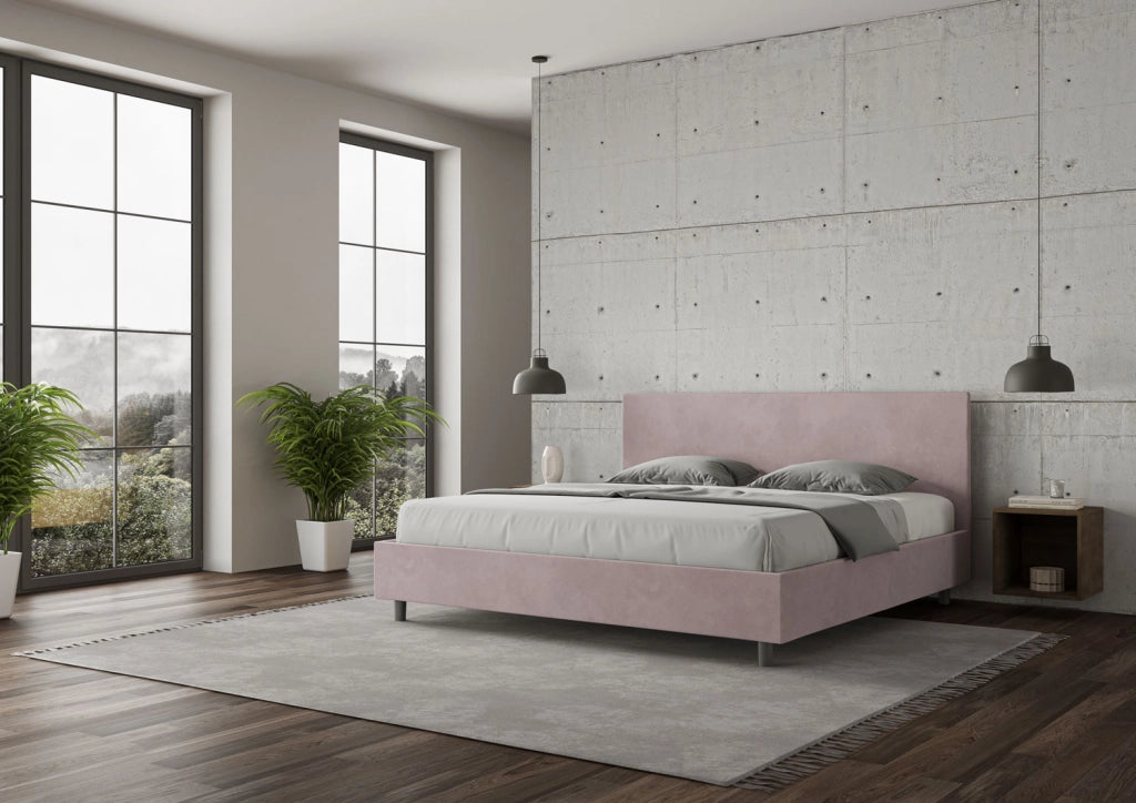 BS COM Letto matrimoniale king size con rete imbottito 200x210 microfibra glicine