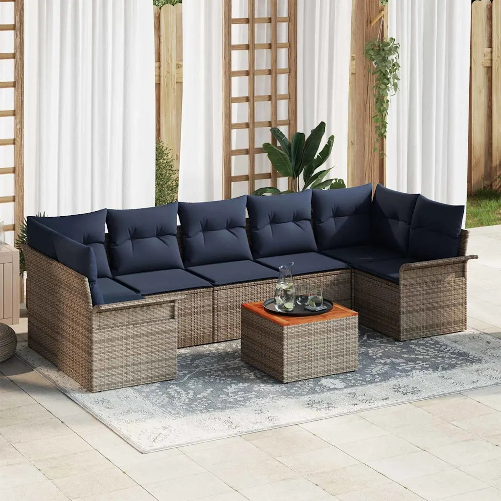 Set Divano da Giardino 8 pcs Grigio e Blu Navy polyrattan 3355966