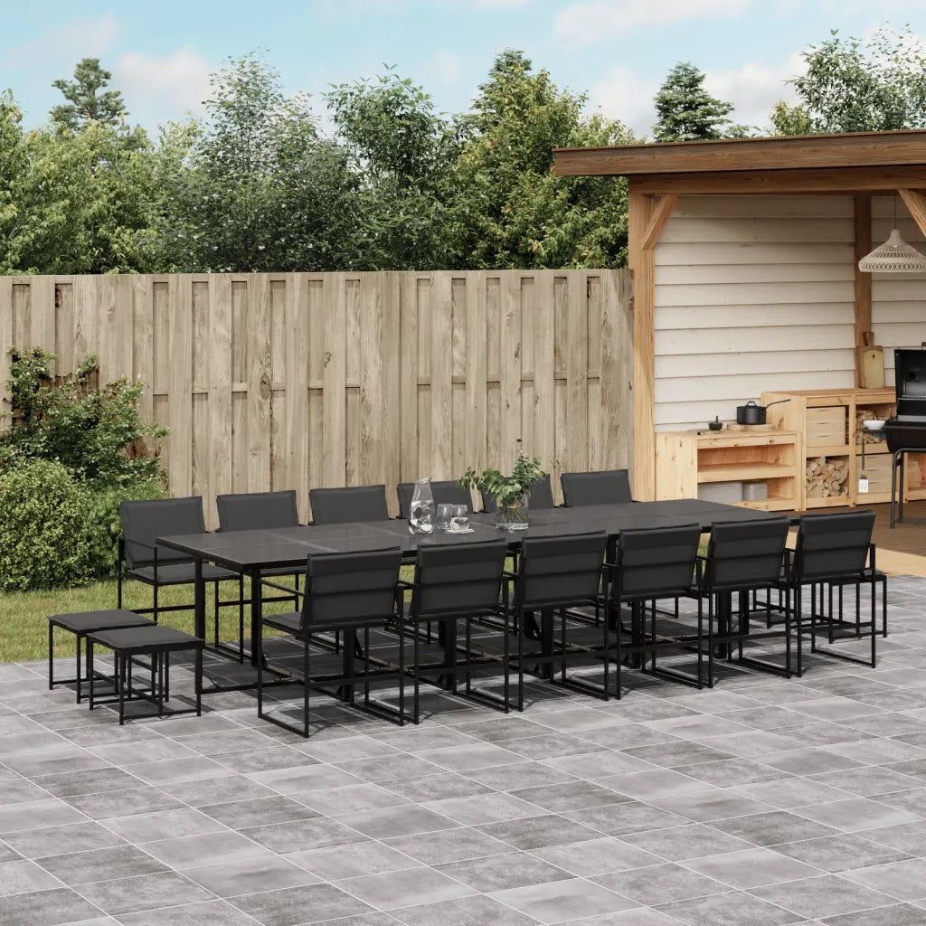 Set da Pranzo da Giardino 17 pz con Cuscini Nero in Textilene 3295087
