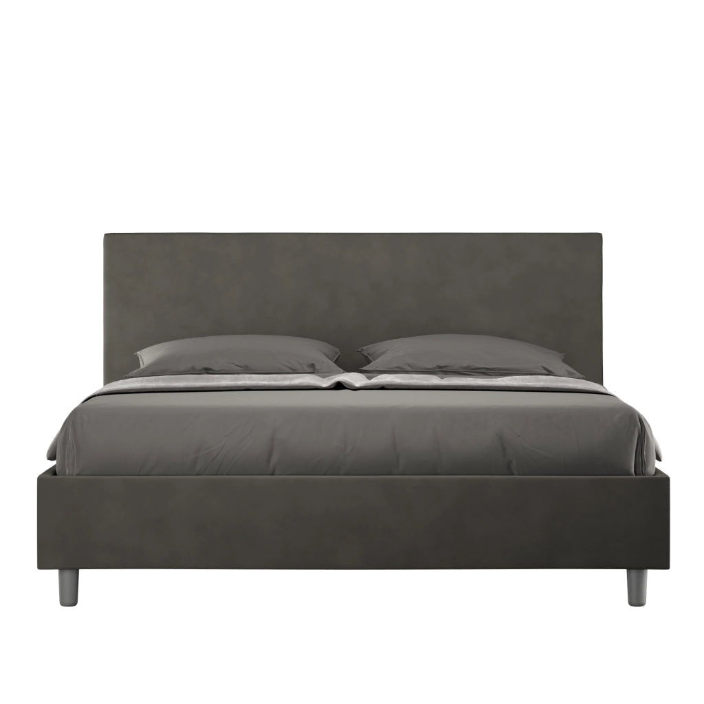 BS COM Letto matrimoniale contenitore imbottito 160x210 microfibra grigio
