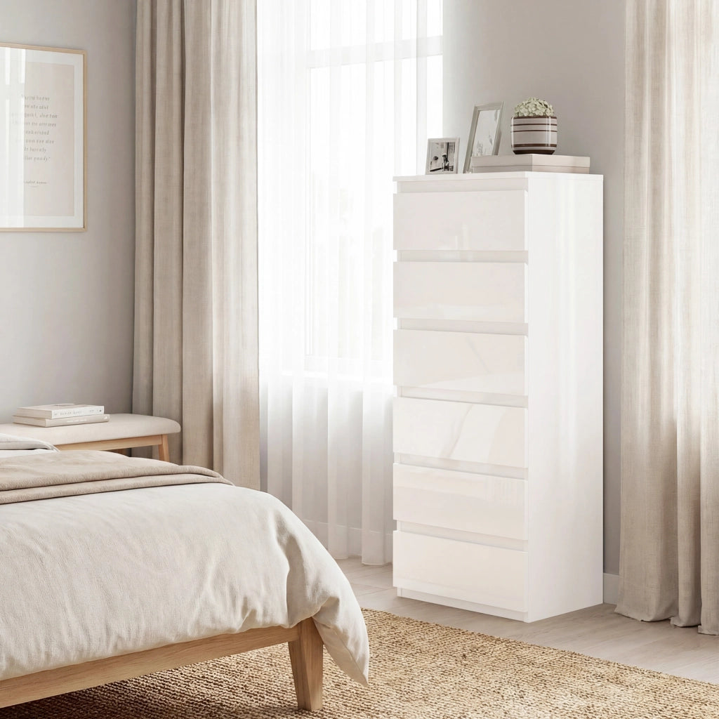 Comodino 6 Cassetti ¨C Minimal ¨C Bianco Lucido