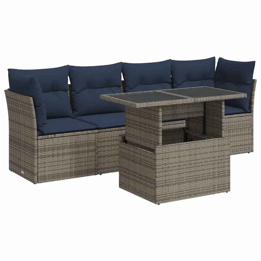Set Divano Giardino 5 pz con Cuscini Grigio Polyrattan Acacia 3326092