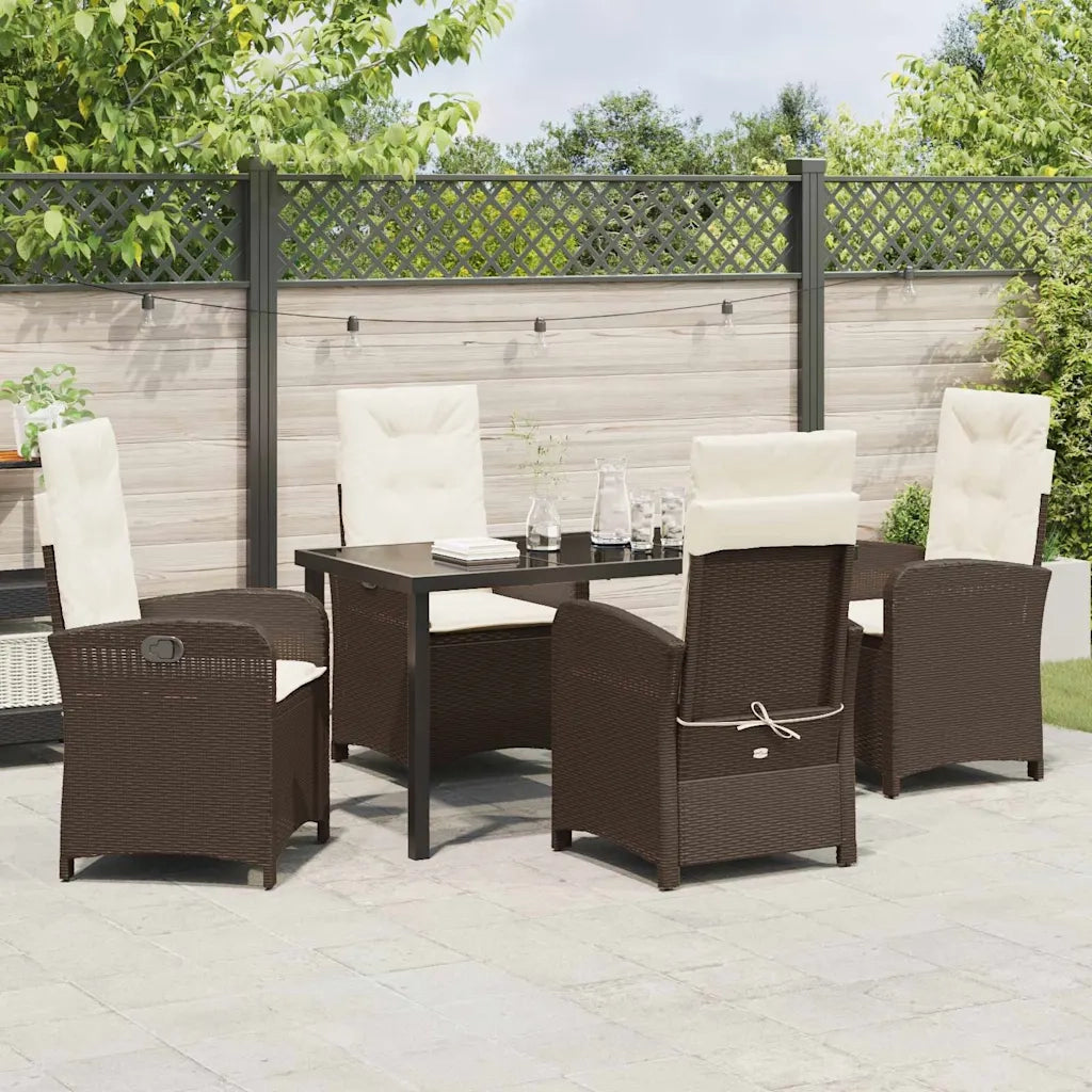 Set da Pranzo per Giardino con cuscino 5 pcs Marrone polyrattan