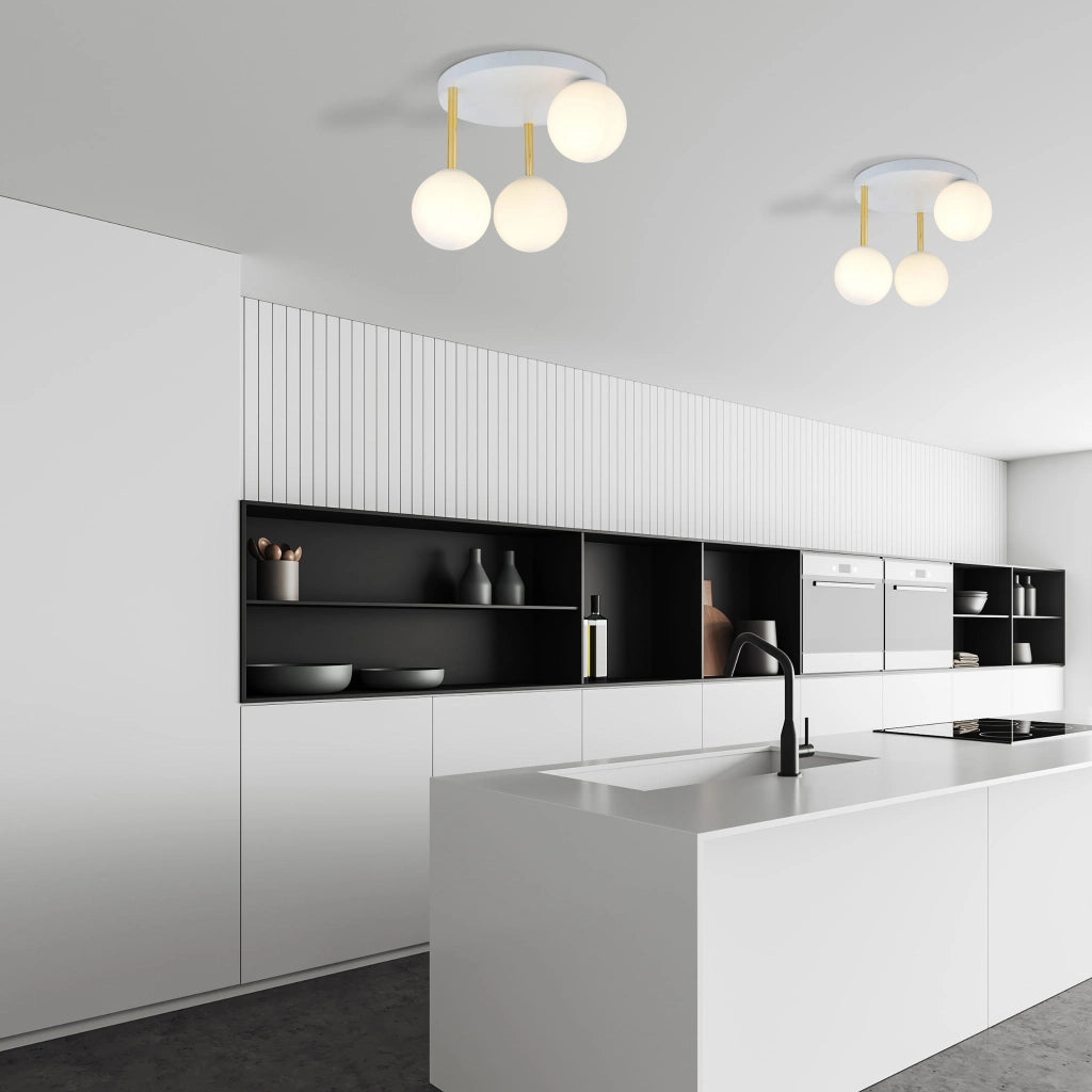 Plafoniera Emibig DOLCE 3 luci E14 vetro bianco oro