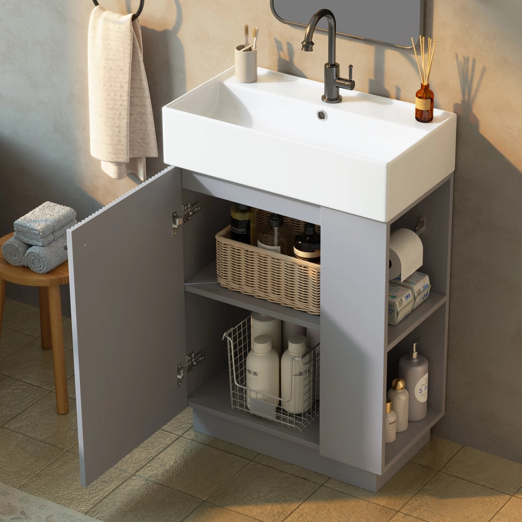 MOBILE SOTTO LAVABO 55 cm con lavabo in ceramica, grigio