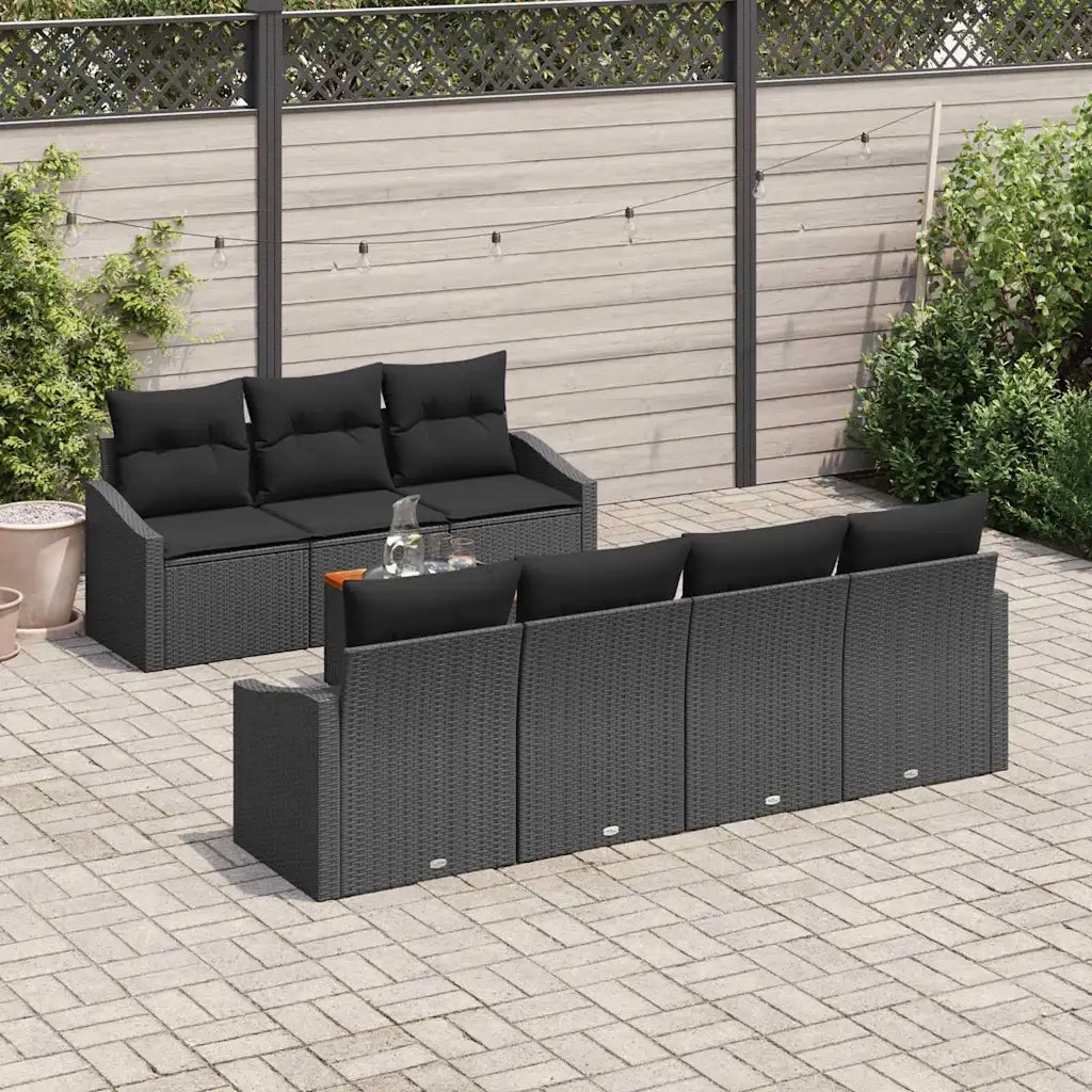 Set Divano da Giardino con cuscino 8 pcs Nero polyrattan