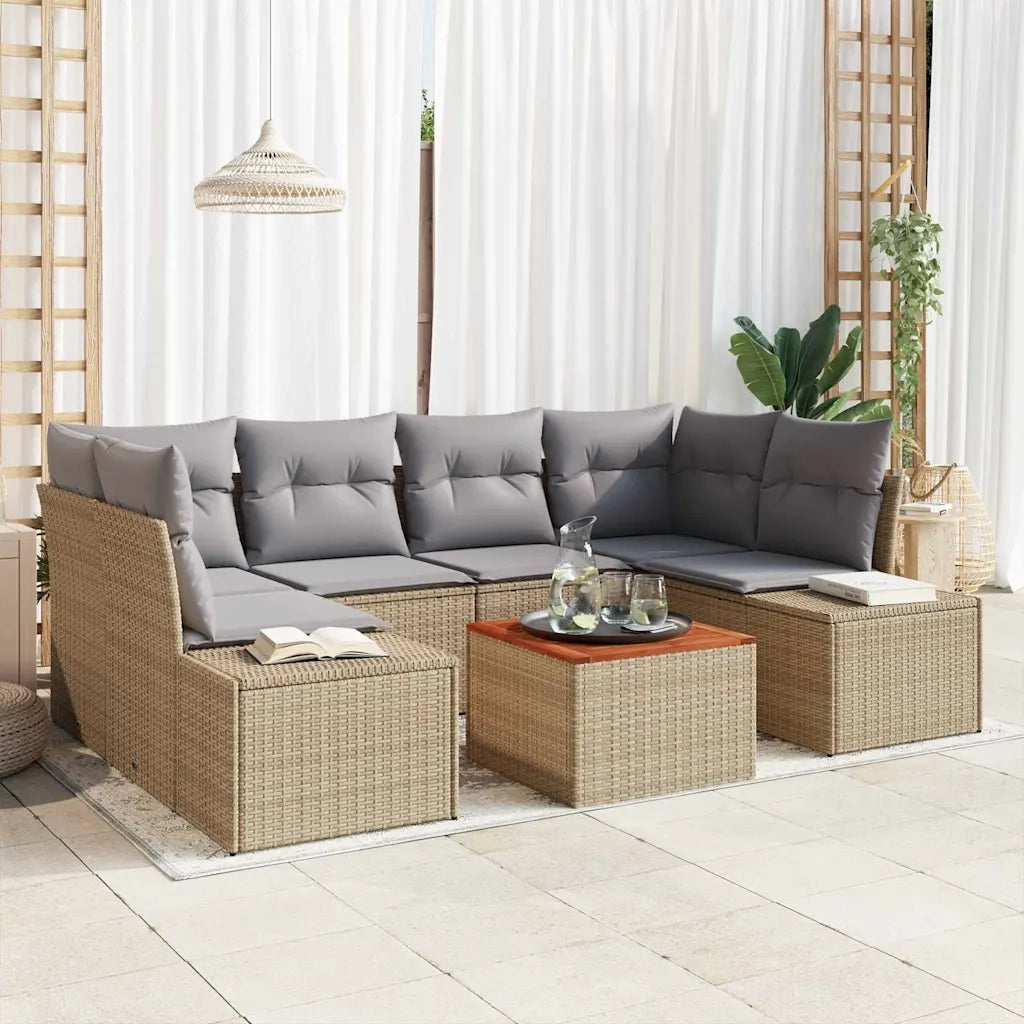 Set Divano da Giardino 7 pcs Beige e Grigio Chiaro polyrattan